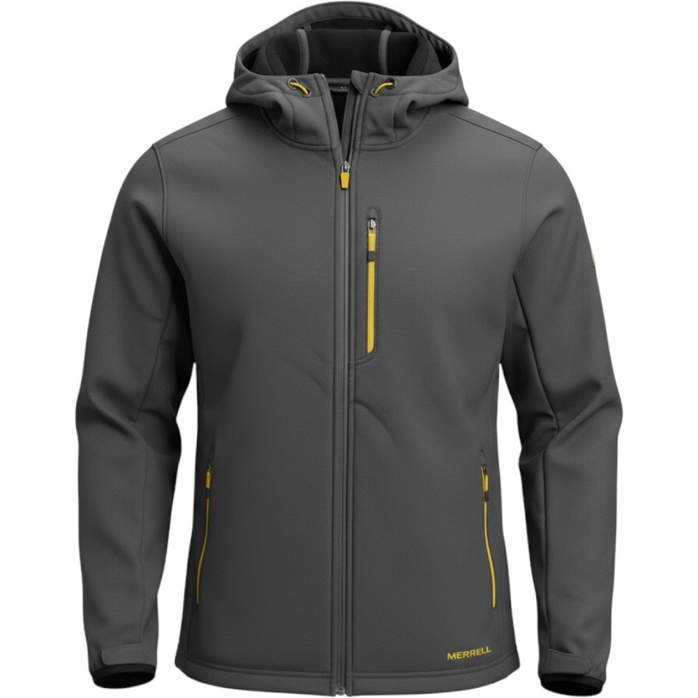 Merrell Select Regulate Mens Medium Gray Softshell Full Zip Hooded Jacket